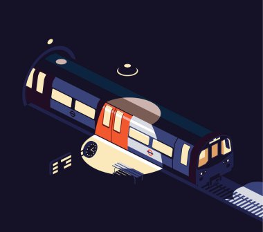 Londra metro tren istasyonu izometrik çizimde
