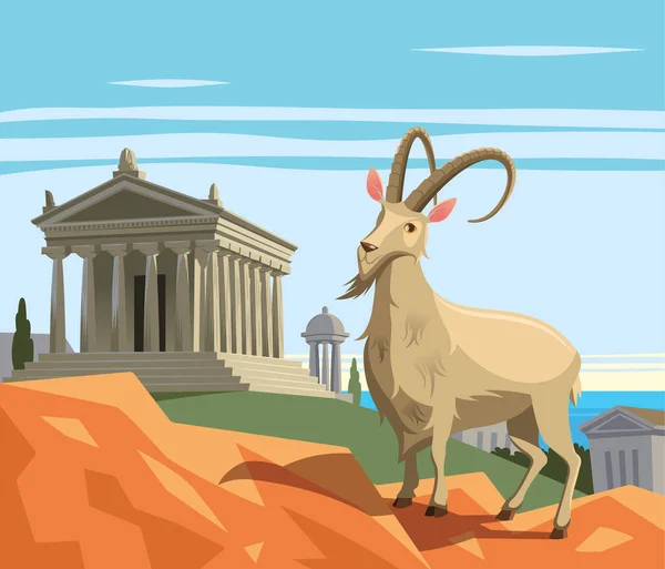 Wild Goat Ancient Greek Polis — Stock Vector