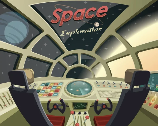 Verkenning Van Ruimte Weergave Vanuit Cockpit Van Het Ruimteschip — Stockvector