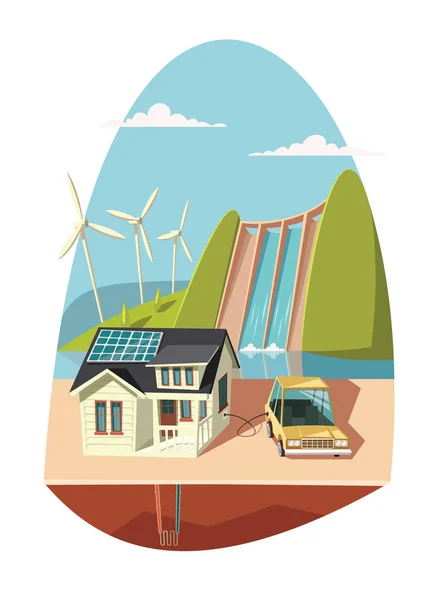 电动车充电用可再生能源 — 图库矢量图片