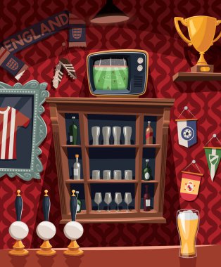 Eski pub televizyonda futbol maç izlerken