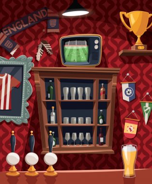 Eski pub televizyonda futbol maç izlerken