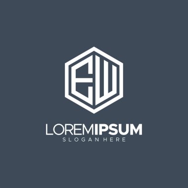 İlk Ew Harfi geometrik harf Ew Logo tasarım vektörü. İş dünyası için altıgen çokgen logosu kavramı
