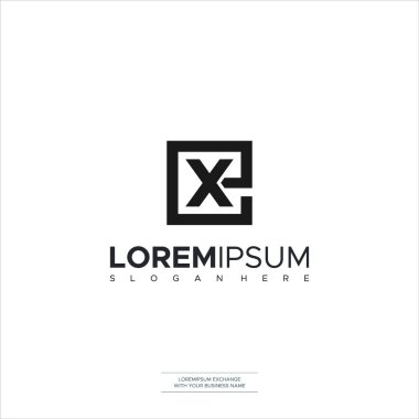 İlk Ex E X siyah beyaz el yazısı alfabe şirket harfi logo kare tasarım şablonu yaratıcı soyut