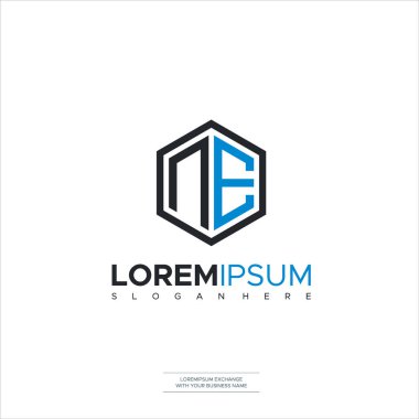 İlk harfler Ne Polygon altıgen şekilli kırmızı logo
