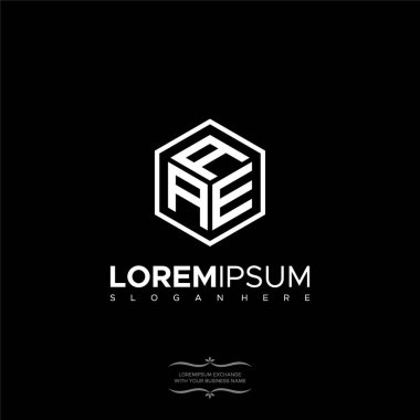 Initial letters AAE Polygon hexagon Black and White Color modern logo