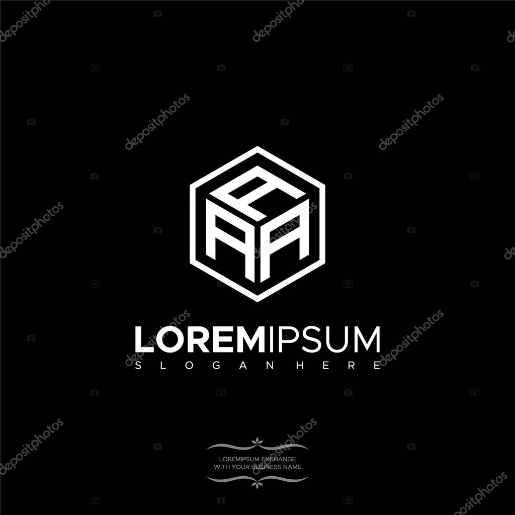 Initial letter NA Polygon, minimalist line art monogram hexagon logo, black color