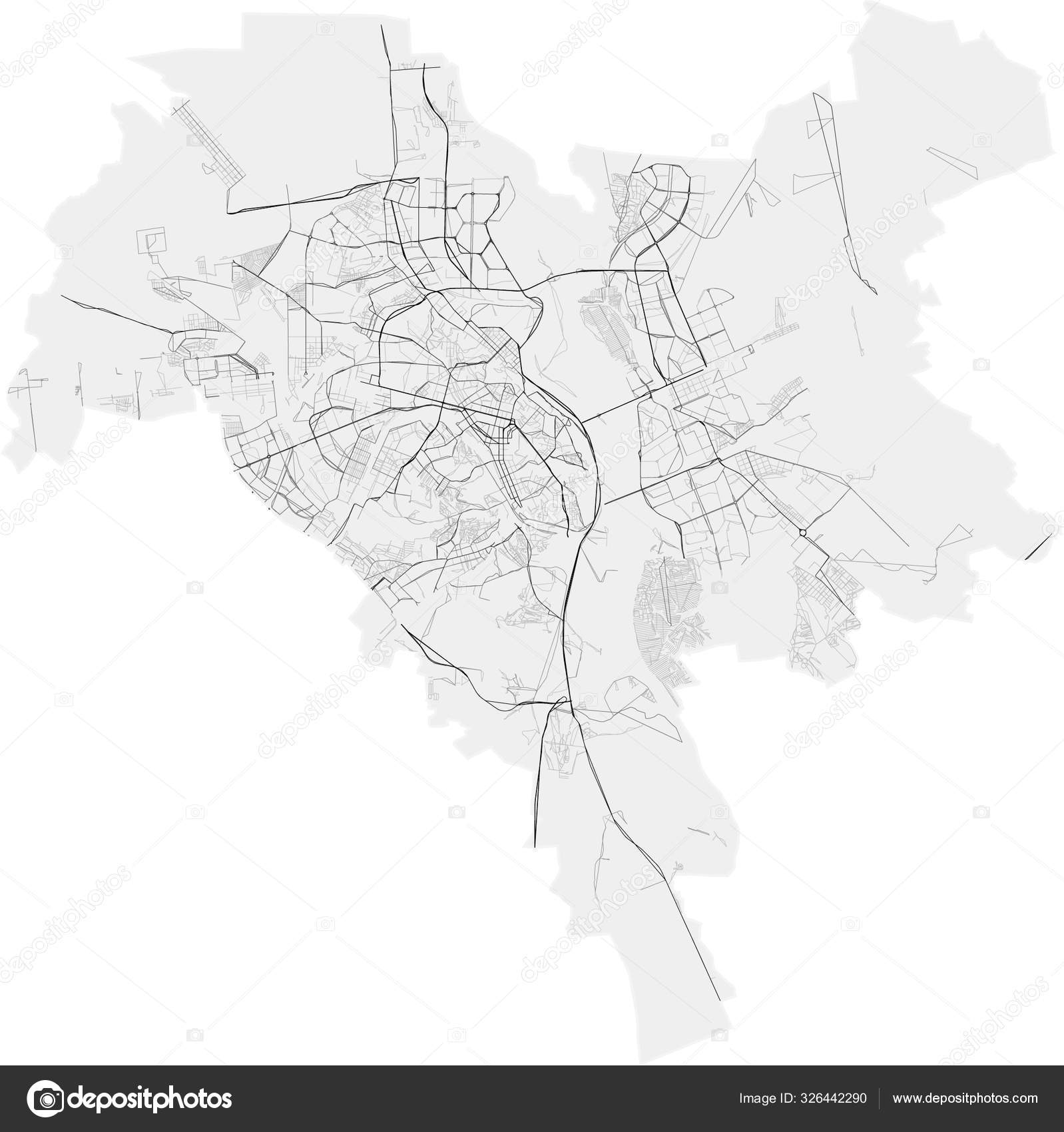 Vector Map Ukrainian City Kyiv Kiev Highways Streets.