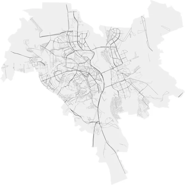 Векторная Карта Города Киева Киев Автомагистралями Улицами Административные Границы Серый — стоковый вектор