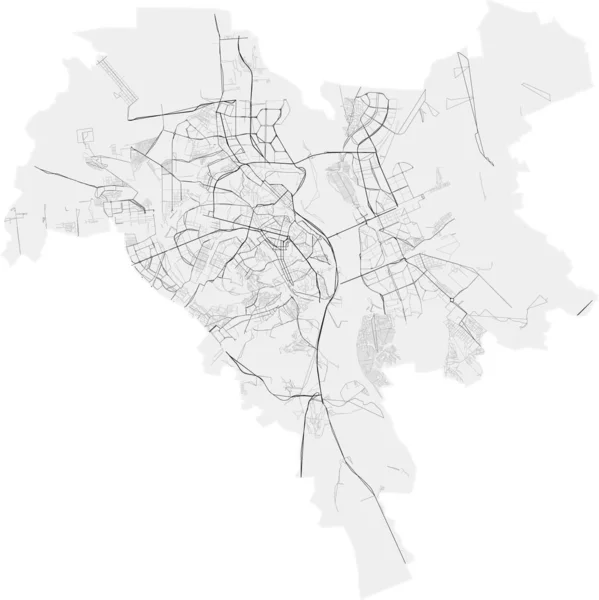 Vector Map Ukrainian City Kyiv Kiev Highways Streets Administrative Borders — Stock Vector