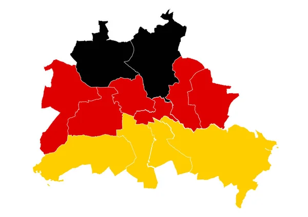 Berlin Németország Közigazgatási Területeinek Vektortérképe Német Nemzeti Zászló Színeiben Fehér — Stock Vector