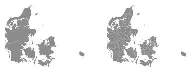 Danimarka idari bölgelerinin ve gri renkli alanların iki ayrıntılı vektör haritası