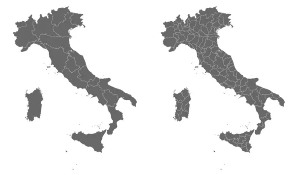 Zwei Detaillierte Vektorkarten Italienischer Regionen Und Verwaltungsgebiete Grauer Farbe — Stockvektor