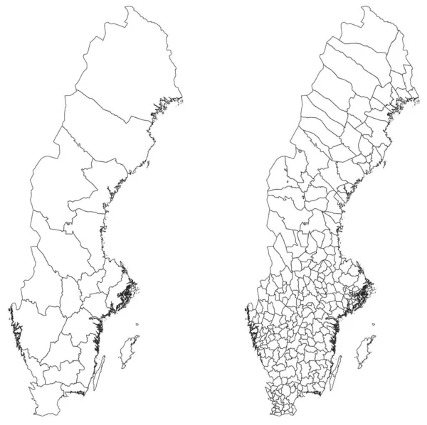 Mapas Vetoriais Detalhados Das Regiões Suécia Áreas Administrativas Cor Branca —  Vetores de Stock