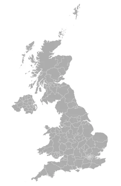 Detailed Vector Maps United Kingdom Regions Administrative Areas Grey Color — Stock Vector