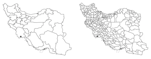 Deux Cartes Vectorielles Détaillées Des Régions Administratives Iran Des Zones — Image vectorielle