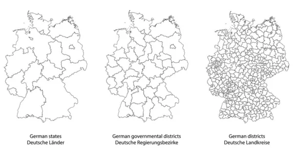 Три Детальні Векторні Карти Німецьких Держав Урядових Районів Муніципалітетів Білим — стоковий вектор