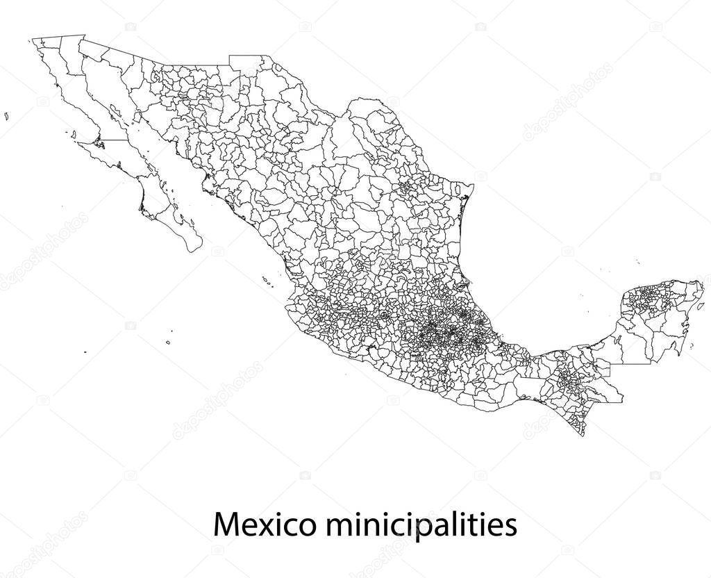 Detailed vector maps of Mexico municipalities (regions and administrative areas) in white color