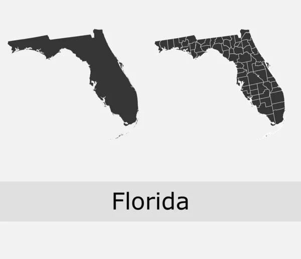 Floride Cartes Vectorielles Comtés Cantons Régions Municipalités Départements Frontières — Image vectorielle