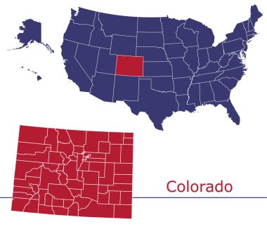 Colorado counties vector map with USA map colors national flag clipart