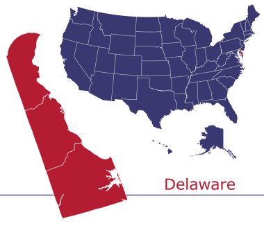 Usa haritalı Delaware ilçe vektör haritası ulusal bayrak renkleri