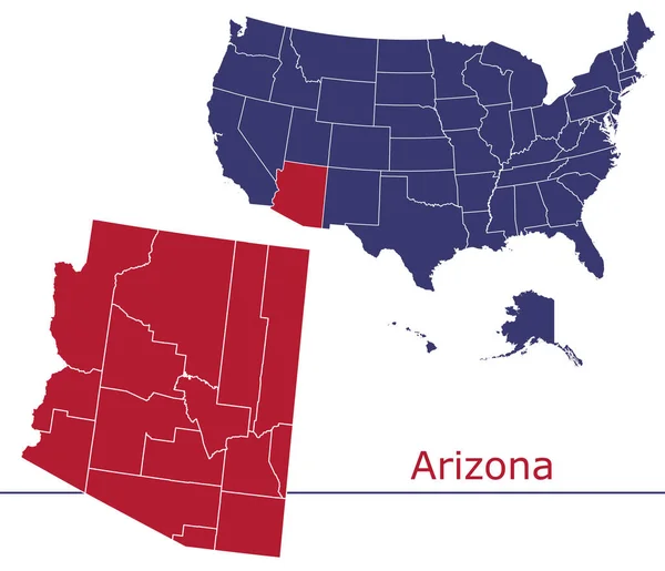 Mapa Wektora Hrabstw Arizona Mapą Usa Kolory Flaga Narodowa — Wektor stockowy