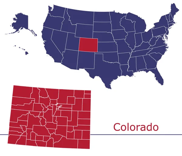 Usa Haritalı Colorado Ilçe Vektör Haritası Ulusal Bayrak Renkleri — Stok Vektör