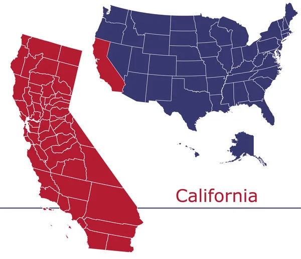 Mapa Wektora Hrabstw Kalifornia Mapą Usa Kolory Flaga Narodowa — Wektor stockowy