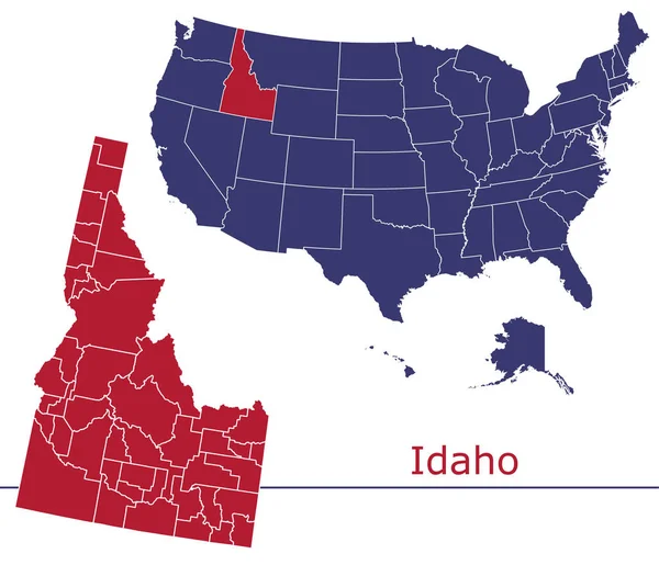 Vektorová Mapa Okresů Idaho Barvami Mapy Usa — Stockový vektor