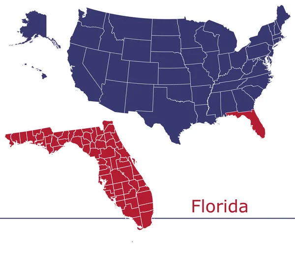 Mapa Vetorial Dos Condados Flórida Com Cores Mapa Dos Eua —  Vetores de Stock
