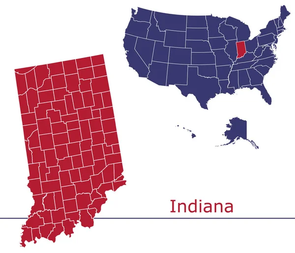 Векторная Карта Индианы Национальным Флагом Сша — стоковый вектор