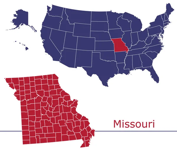 Missouri Κομητείες Διάνυσμα Χάρτη Χρώματα Χάρτη Usa Εθνική Σημαία — Διανυσματικό Αρχείο