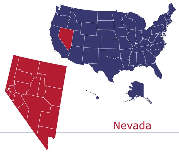 Carte Vectorielle Des Comtés Nevada Avec Drapeau National Des Couleurs — Image vectorielle