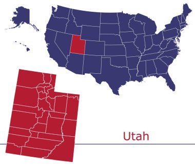 Usa haritalı Utah ilçe vektör haritası ulusal bayrak renkleri