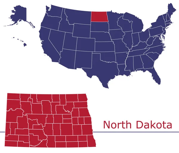 北达科他州有Usa地图颜色国旗的矢量地图 — 图库矢量图片