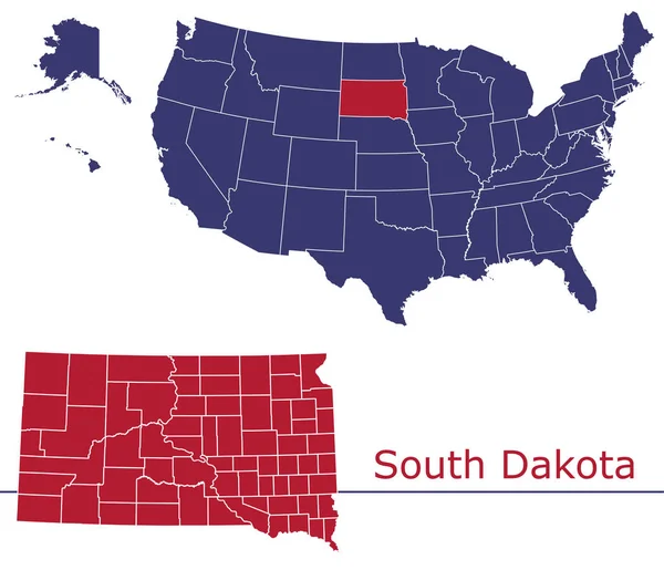 南达科他州带有Usa地图颜色国旗的矢量地图 — 图库矢量图片