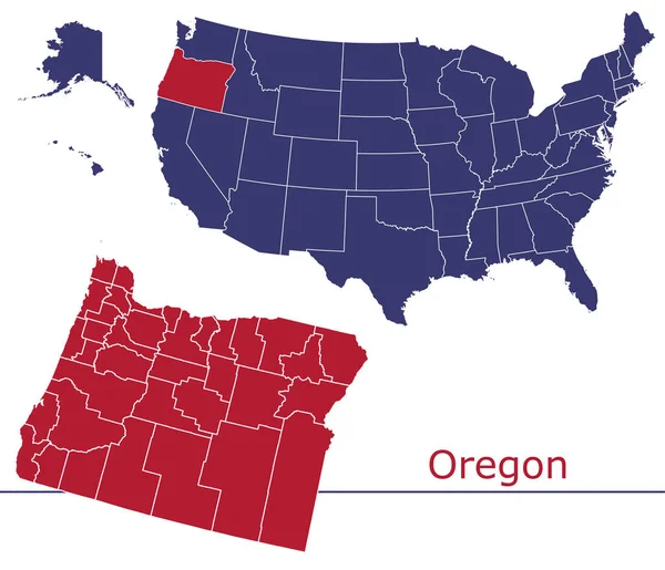 Oregon Counties Vektorkarte Mit Usa Map Farben Nationale Flagge — Stockvektor