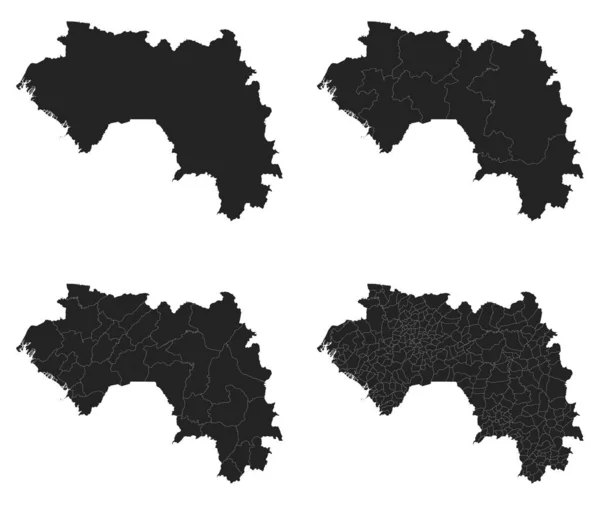 Guinea Mapas Vectoriales Con Regiones Administrativas Municipios Departamentos Fronteras — Vector de stock