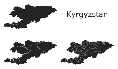 Kırgızistan idari bölgeler, belediyeler, departmanlar, sınırlar içeren vektör haritaları