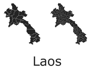 İdari bölgeler, belediyeler, departmanlar ve sınırlarla Laos vektör haritaları