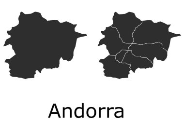 İdari bölgeler, belediyeler, departmanlar ve sınırlarla Andorra vektör haritaları