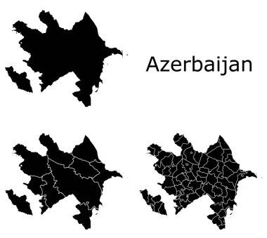 İdari bölgeler, belediyeler, departmanlar, sınırlar içeren Azerbaycan vektör haritaları