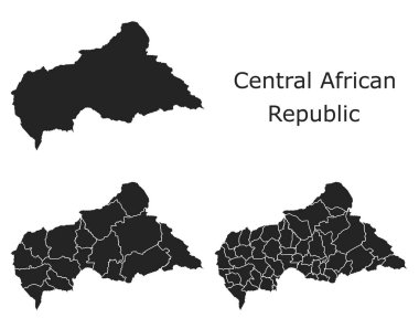 İdari bölgeler, belediyeler, departmanlar ve sınırlarla Orta Afrika Cumhuriyeti vektör haritaları