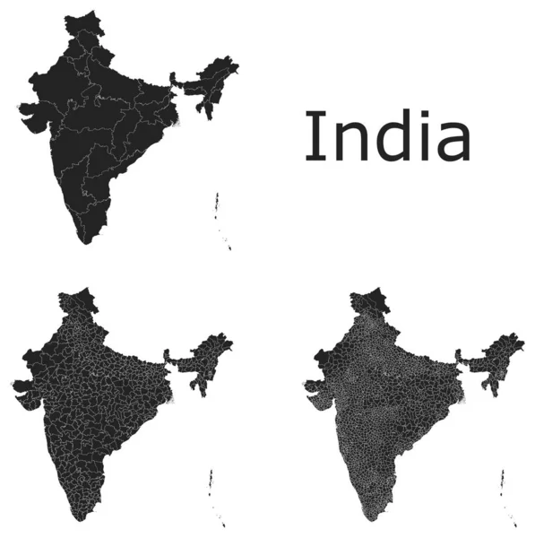 India Vector Kaarten Met Administratieve Regio Gemeenten Departementen Grenzen — Stockvector