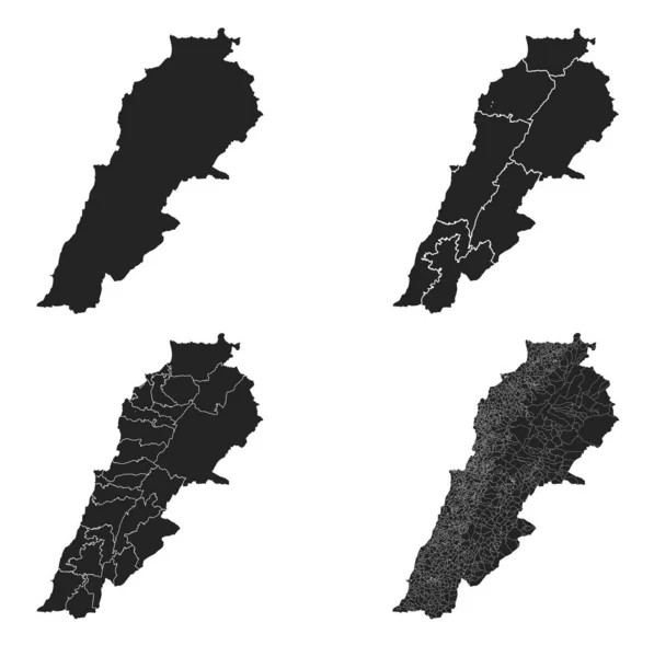 Líbano Mapas Vectoriales Con Regiones Administrativas Municipios Departamentos Fronteras — Vector de stock