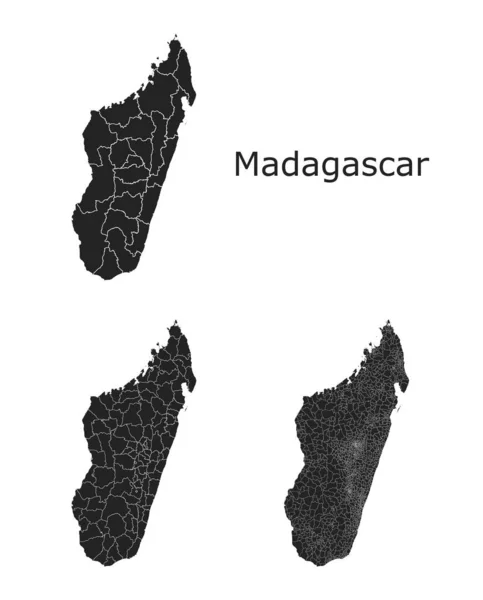 Mapy Wektorów Madagaskaru Regionami Administracyjnymi Gminami Departamentami Granicami — Wektor stockowy