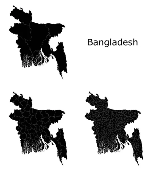 Bangladesh Cartes Vectorielles Avec Régions Administratives Municipalités Départements Frontières — Image vectorielle