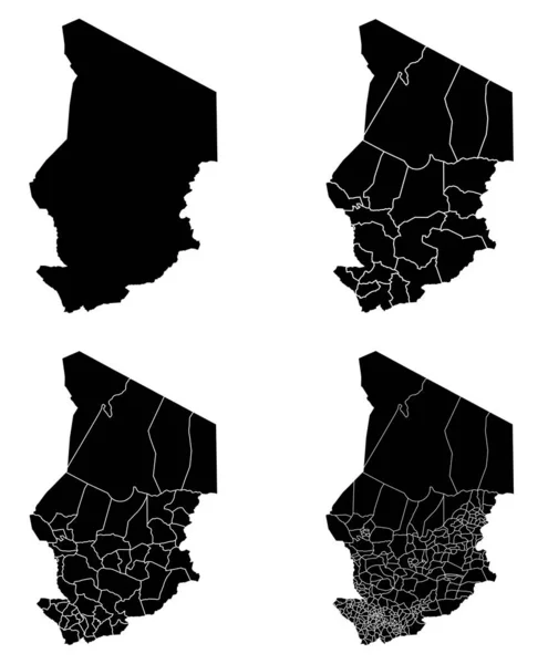 Векторные Карты Чада Административными Районами Муниципалитетами Департаментами Границами — стоковый вектор
