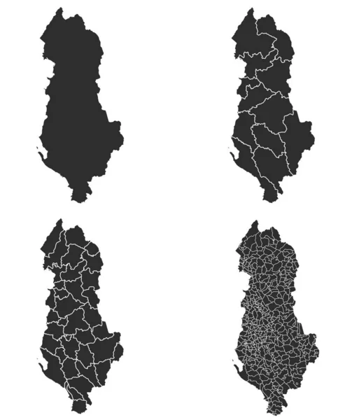 Albania Mapas Vectoriales Con Regiones Administrativas Municipios Departamentos Fronteras — Vector de stock