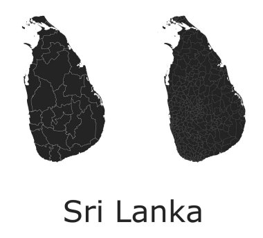 İdari bölgeler, belediyeler, departmanlar ve sınırlarla Sri Lanka vektör haritaları